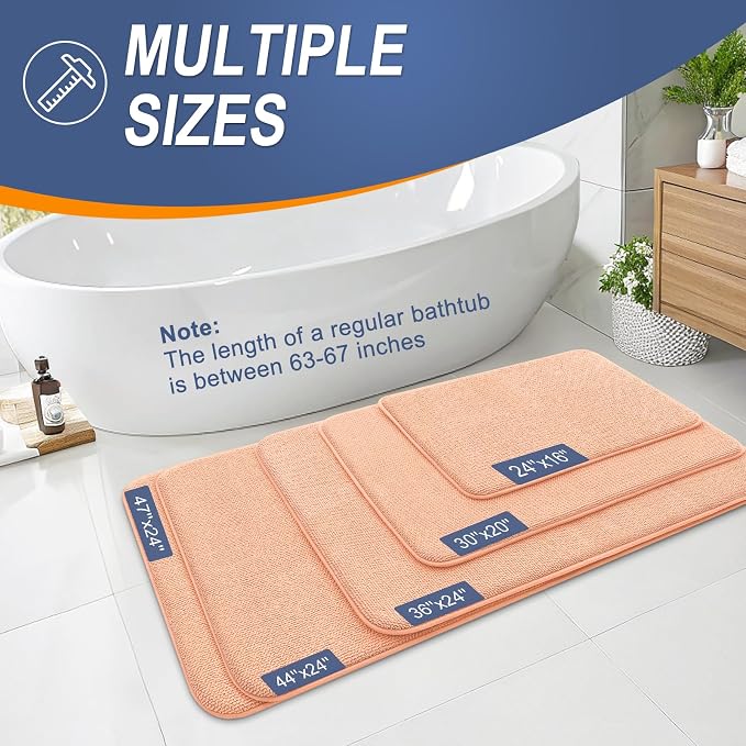 OLANLY Thick Memory Foam Bath Mat Rug 30x20, Extra Soft Absorbent Bathroom Rug, Quick Dry Bath Mats, Non-Slip, Machine Washable Carpet for Bathroom, Tub and Shower, Home Decor Accessories, Peach