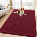 Smiry Dog Door Mat for Muddy Paws 70x35, Absorbent Dirt Trapper, Non-Slip Washable Chenille Entryway Rug for Inside Floor, Burgundy, Classic Solid