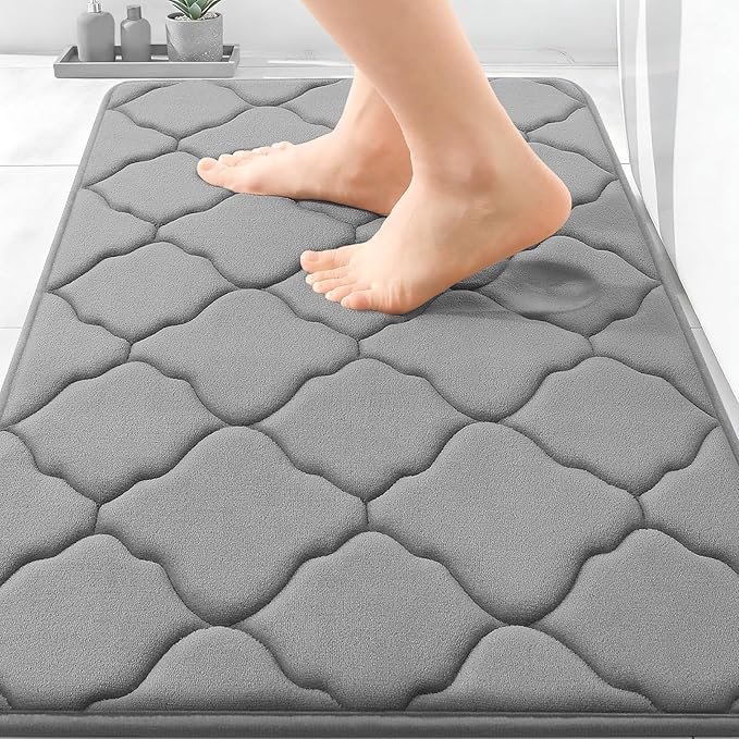 OLANLY Memory Foam Bath Mat Rug 30x20, Ultra Soft and Absorbent Bathroom Rugs, Non-Slip, Comfortable, Machine Washable Bath Carpet for Bathroom Floor, Tub, Shower and Home Decor Accessories, Grey