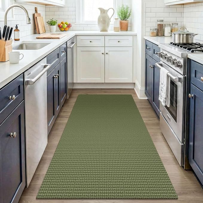 KOZYFLY Washable 3x4 Entry Area Rug, Braided Throw Rugs for Entryway, Non Slip Door Mat Indoor Outdoor Entrance, Front Porch Foyer Carpet for Kitchen, mudroom, Bathroom, Olive Green/Earthy Green