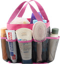 Lifewit Mesh Shower Caddy Portable for College Dorm Room Essentials with 7 Pockets, Freestanding Hanging Organizer Basket, Quick Dry Tote Bag for Camping, Bathroom, Beach, Travel, 1 Pack, Pink