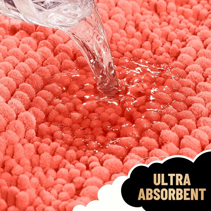 OLANLY Thick Bathroom Runner Rugs 47x24, Extra Absorbent Chenille Striped Bath Rugs, Rubber Backing, Machine Wash Dry, Long Bath Mats for Bathroom Floor, Tub and Shower, Home Decor Accessories, Coral