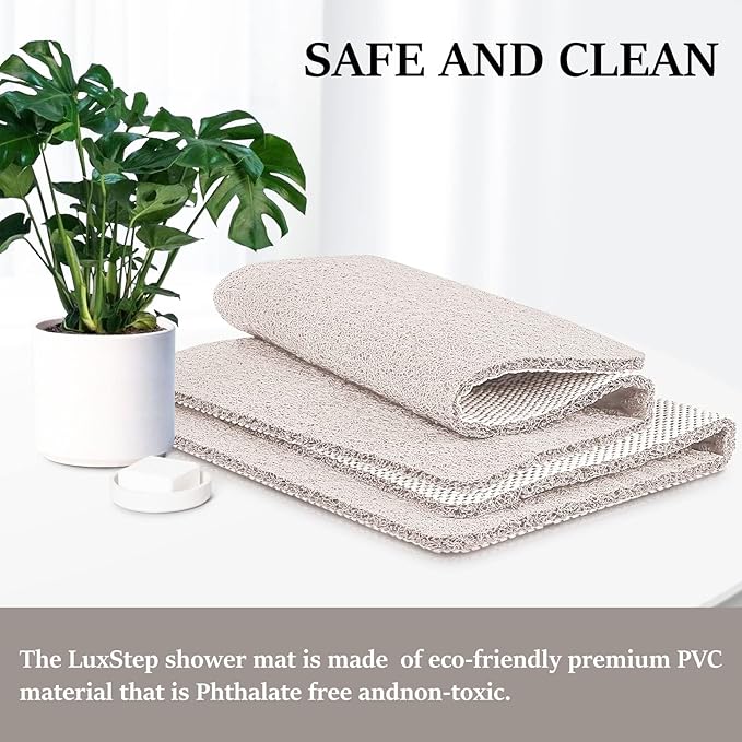 LuxStep Shower Mat Bathtub Mat,24x32 inch, Non-Slip Bath Mat with Drain, Quick Drying PVC Loofah Bathmat for Tub,Shower,Bathroom (Phthalate Free,White)