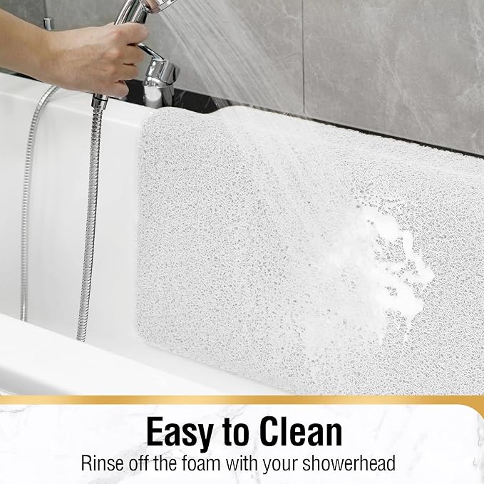 HITSLAM Square Shower Mat, 32 x 32 Inch Non Slip Bath Mat for Tub, Soft PVC Loofah Bathtub Mats with Drain Holes, Quick Drying Bathroom Stall Floor Mat, Bathroom Accessories Without Suction Cup, White