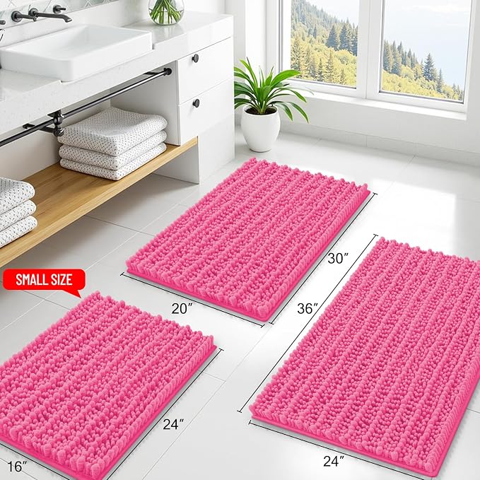 Smiry Bathroom Rugs Mat 30x20, Extra Soft Absorbent Chenille Bath Rugs, Non Slip Rubber Backing Machine Washable Quick Dry Bath Mats for Bathroom Floor, Tub, Shower, Home Decor Accessories, Hot Pink