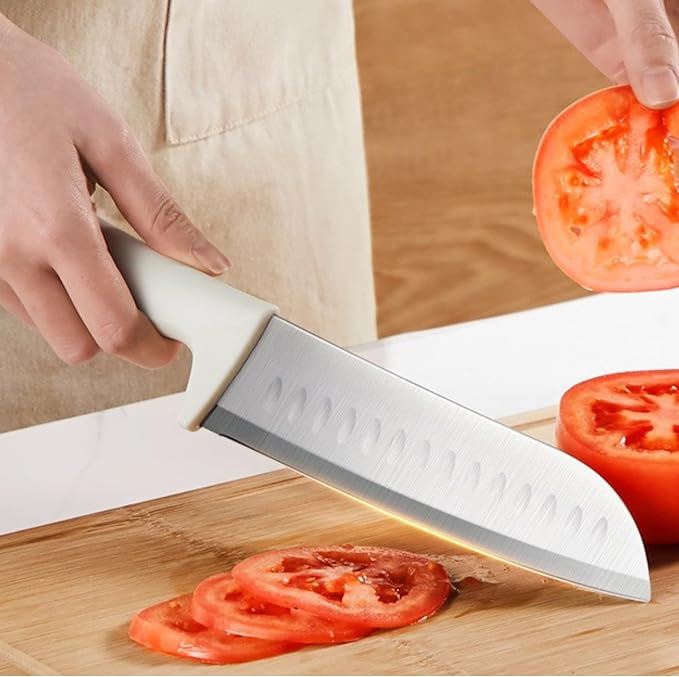 Small Knife Block Set, Modern Kitchen Knife Scissors with Universal Round Holder, Home Apartment New Kitchen Essentials, Space Saving, Dishwasher Safe(Vanilla White, 5PCS)