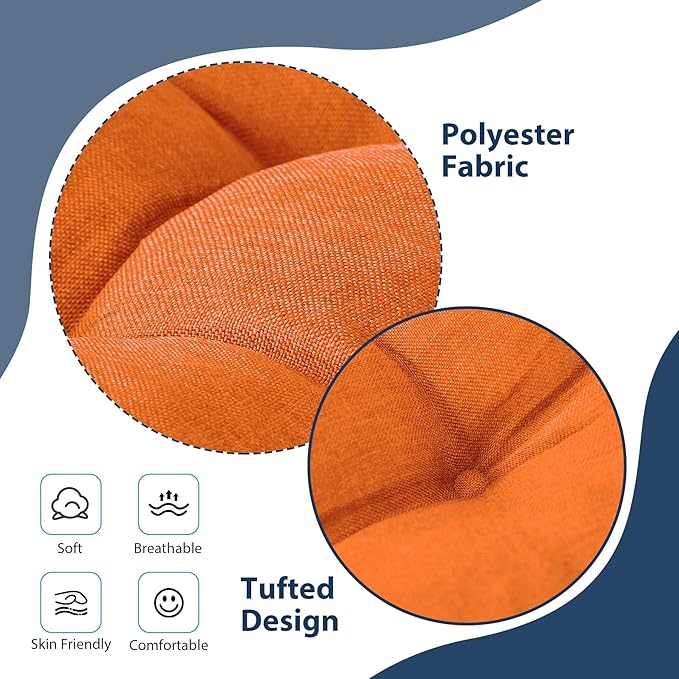 IASEAHK Chair Cushions for Dining Chairs, Seat Cushions for Kitchen Chairs, Indoor Seat Cushions with Ties, Tufted Foam Chair Pads, Non Slip Chair Cushions Set of 4, 15.5" x 15.5" x 4", Orange