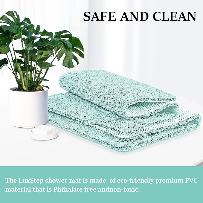 LuxStep Shower Mat Bathtub Mat,24x16 inch, Non-Slip Bath Mat with Drain, Quick Drying PVC Loofah Bathmat for Tub,Shower,Bathroom (Phthalate Free,Green)