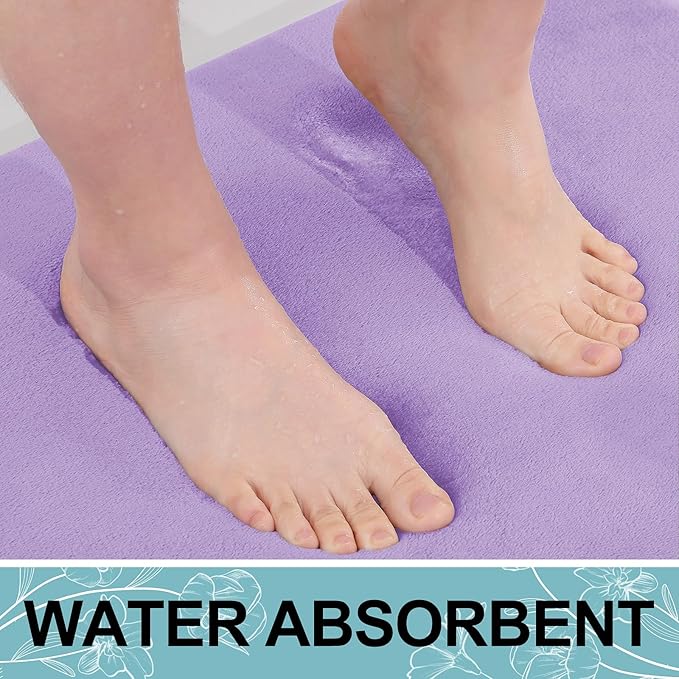 Smiry Memory Foam Bath Mat 30x20, Extra Soft and Absorbent Bathroom Mats, Non Slip Washable Carpet for Floor, Shower and Tub, Purple