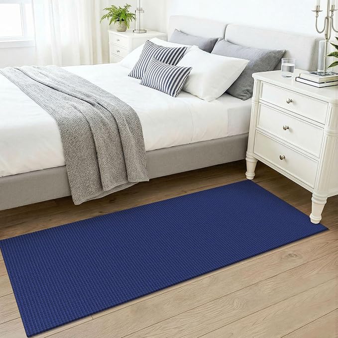 KOZYFLY Woven 2x5 Entry Runner Rug, Washable Runners for Entryway, Non Slip Hallway Rug, Small Throw Carpet Runner for Kitchen, Bedside, Hall, Bathroom, Royal Blue/Navy