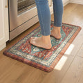 Collive Boho Kitchen Mats Cushioned Anti Fatigue Mats, Non-Slip Kitchen Floor Mats, Standing Kitchen Mats for Office, Sink, Laundry, 17”x30” Red Waterproof Kitchen Rug