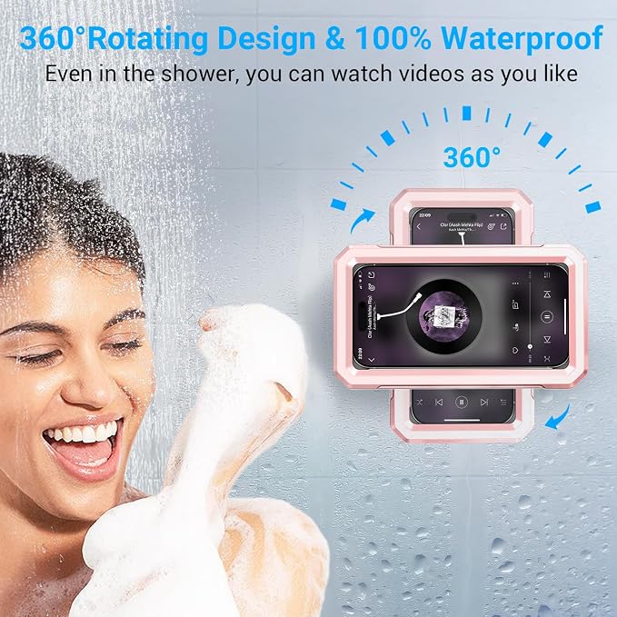 Coolpow Shower Phone Holder Waterproof【480°Rotatable】Retractable Adjustable Shower Phone Case Shower Stall Accessories for Bathroom Wall Phone Mount Stand Water Proof Anti Fog Case for 4-7"Cellphones