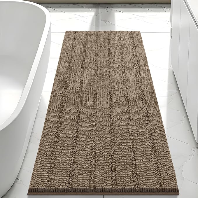 Bcoimo 48x30 Chenille Bath Mat – Non-Slip with Backing Bath Rug Ultra-Absorbent and Machine Washable Bathroom Mat Quick-Dry Design. Ideal for Bathroom Shower and Tub Areas