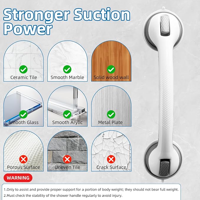 Grab Bars for Bathtubs and Showers, Zynuhmo 2 Pack 16 Inch Suction Safety Grab Bars for Senior and Elderly Assist Support Suction Cup Removable Handrails for Shower Chair No Drilling No Tools(Gray)