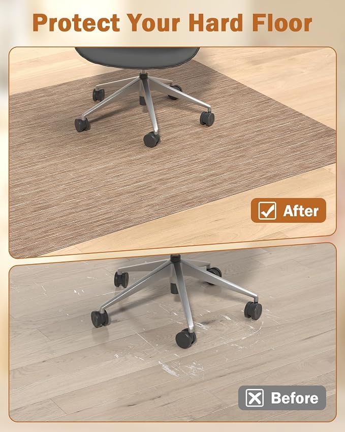 Blvornl Office Chair Mat for Hardwood Floor, 50"*63" Desk Computer Chair Mat for Hard Wood, Large Anti-Slip Hard Floor Protector for Rolling Chair, PVC Desk Rug for Office Red Brown
