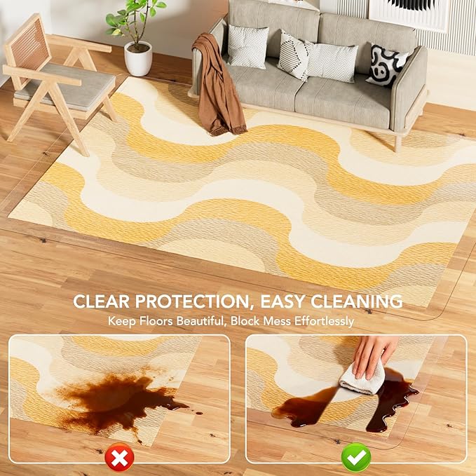 Clear Floor Mat 8x10 for Under Dining Table – Plastic Waterproof Non Slip Vinyl Area Rug, Hard Floor Protector Against Spills & Scratches, Easy Clean Carpet Cover for Dining Room, Kitchen, Office