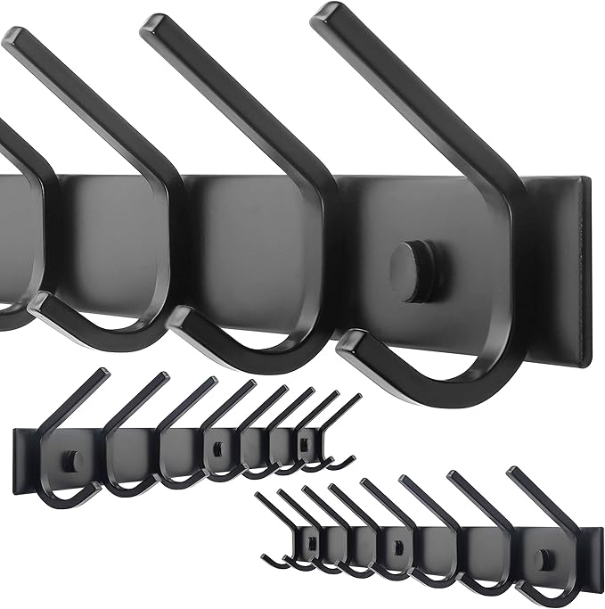 WEBI Coat Rack Wall Mounted,24 Inch 8 Hooks for Hanging Coats,Hook Rack Hook Rail Coat Hanger Wall Mount for Backpack,Clothes,Jacket,Black,2 Packs