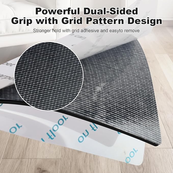 18PCS Rug Grippers, Ready Stability for Robot Vacuum, Non-Slip Double-Sided Rug Tape Keep Area Rugs, Adhesive Rug Pads for Hardwood Floors and Tiles, Keep Corners Flat (Black)