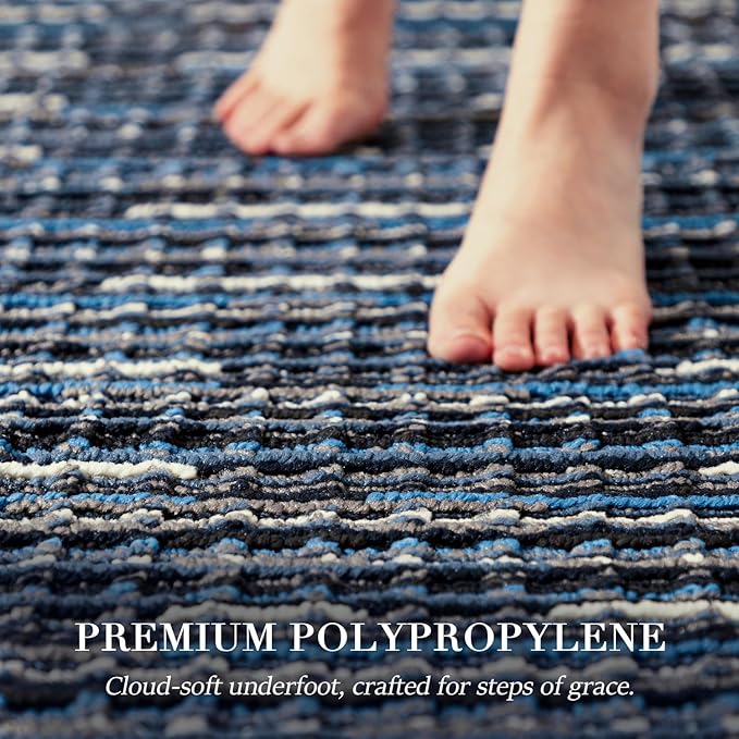Kitchen Rugs Sets of 2-Non Slip Kitchen Mats for Floor-Thick Stain Resistant Vintage Kitchen Floor Mat Runner Carpet for Hallways Entryway Laundry Room Washable（Navy Blue 20"x47"+20"x32"）