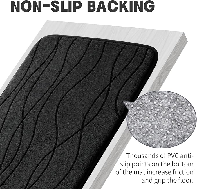 YIHOUSE Memory Foam Bathroom Rug Sets, Black, 2 Piece-U Shape & Small Mat | Ultra Soft, Absorbent, Non-Slip, Machine Washable