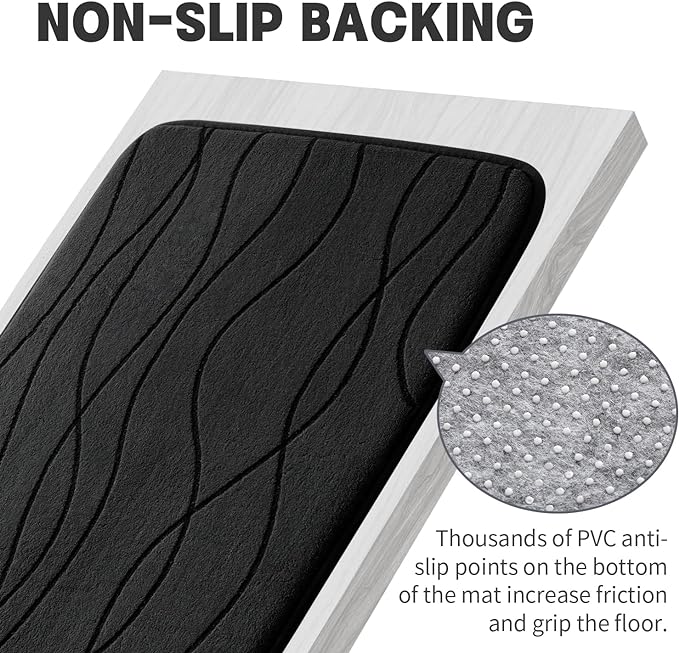 YIHOUSE Memory Foam Bathroom Rug Sets, Black, 3 Piece | Ultra Soft, Absorbent, Non-Slip, Machine Washable