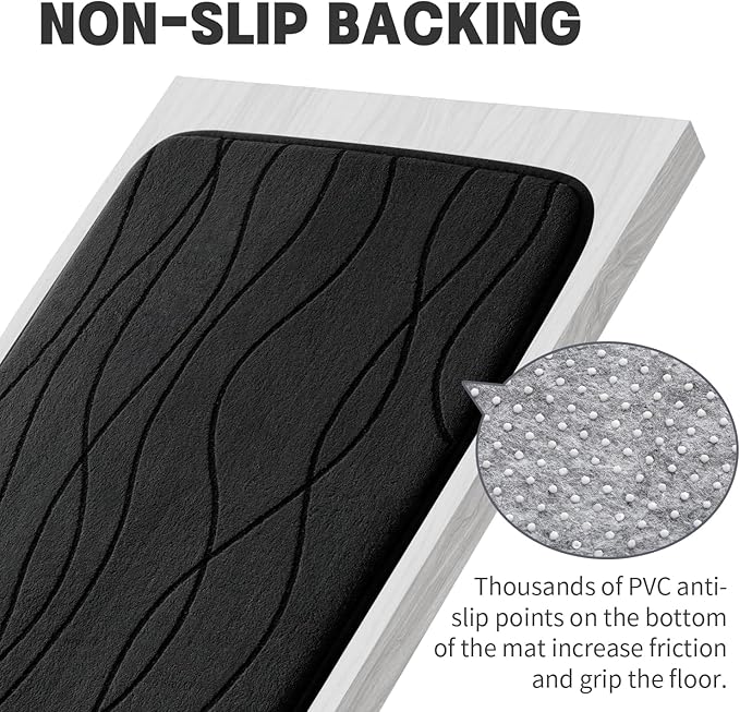YIHOUSE Memory Foam Bathroom Rug Sets, Black, 17"x24"+20"x32", 2 Piece | Ultra Soft, Absorbent, Non-Slip, Machine Washable
