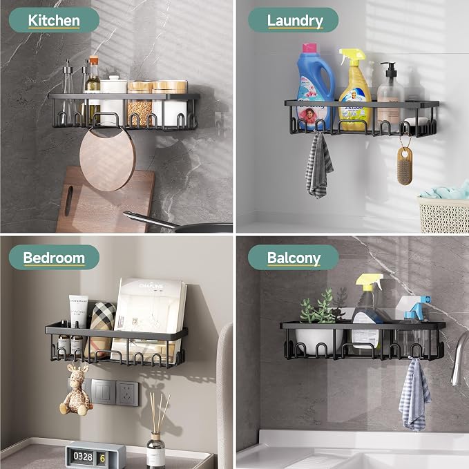 Veken Shower Caddy 3-Pack, Advanced Rustproof Design, No Drilling Adhesive Shelves, Rack with Soap Holder, Large Capacity Bathroom Organizers and Storage, Wall-Mounted Kitchen & Home Decor, Black