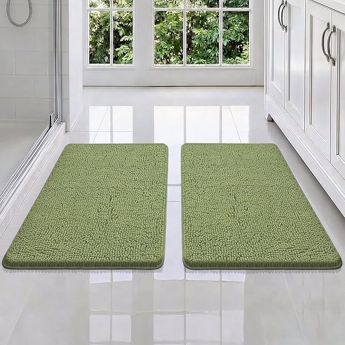 Bcoimo Bathroom Rug Set, Chenille Bathroom Rugs, Absorbent Non Slip Plush Bath Mats, Machine Washable Fast Drying Floor Mats for Tub, Shower, Sink, Vanity