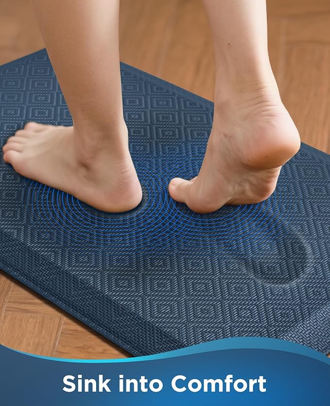 Ophanie Kitchen Mats for Floor, 3/4 Inch Thick Kitchen Rugs, 24'' x 70'' Anti Fatigue Standing Cushioned Mat, Waterproof,Comfort Ergonomic Mat for Office, Home, Sink, Blue Non-Slip Bottom