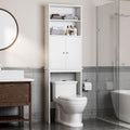 Shintenchi Over the Toilet Storage Cabinet, Bathroom Above the Toilet Rack, Bathroom Adjustable Shelf Organizer with Open Bottom Bar and Anti-Tip Device, White