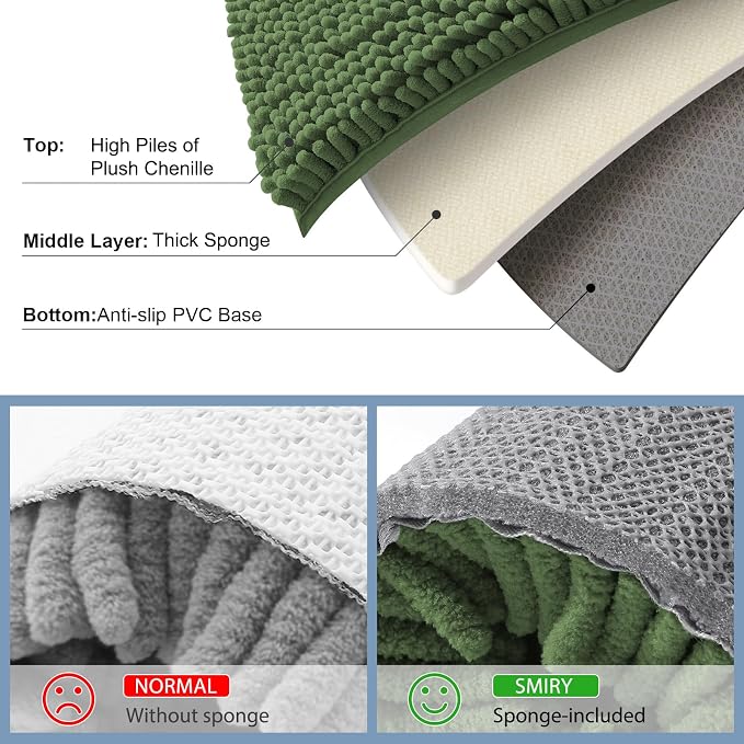 Smiry Luxury Chenille Toilet Rugs U-Shaped 20x20, Soft Absorbent Non-Slip Contour Bathroom Rugs for Toilet, Machine Washable Contoured Bath Mats, Olive Green