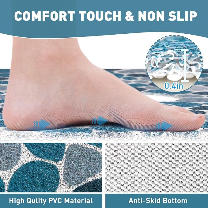 Square Shower Mat Non Slip: 32 x 32 Inch Extra Large Shower Mats with Drain Hole in Middle - PVC Loofah Anti Slip Shower Floor Matt for Inside Shower