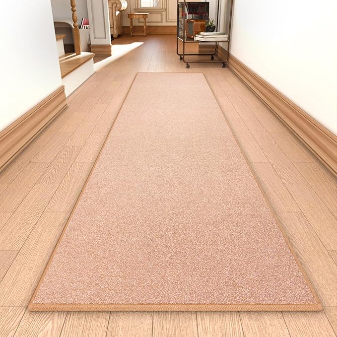 Runner Rug with Non Slip Rubber Backing, Washable Soft Floor Carpet for Kitchen, Hallway, Entryway Indoor, Bedroom, Laundry, Low Pile Area Rugs, Solid Color with Pointillism Style (Camel, 2' * 10')