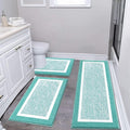 Pauwer 3-Piece Bathroom Shower Rug Set with U-Shaped Toilet Mat, Absorbent Microfiber Plush Bath Rugs with Non-Slip Back, Machine Washable Shaggy Bathroom Floor Mats, Teal