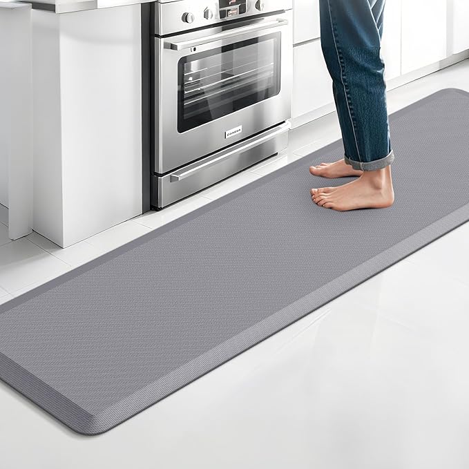 TranquilRelax Kitchen Mat, Cushioned Thick Floor Comfort Mat, with Non-Slip Bottom, Waterproof & Stain Resistant & Easy Clean, Standing Desk Mat for Kitchen, Sink, Office (17.3''x60'', Grey)