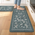 LEEVAN Anti Fatigue Mats for Kitchen Floor Non-Slip, Cushioned Kitchen Mats for Floor 2 Piece, Blue Memory Foam Kitchen Mat Set, Waterproof Ergonomic Standing Mat for Bar, Office,Desk, Laundry