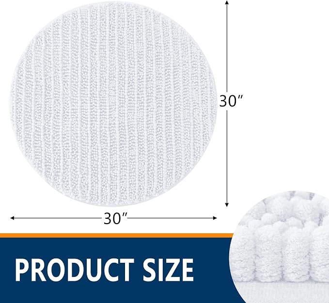 Smiry Bathroom Rugs Mat Round 30x30, Soft Absorbent Chenille Bath Rugs, Non Slip Rubber Backing Machine Washable Quick Dry Bath Mats for Bathroom Floor, Tub, Shower, Home Accessories, White
