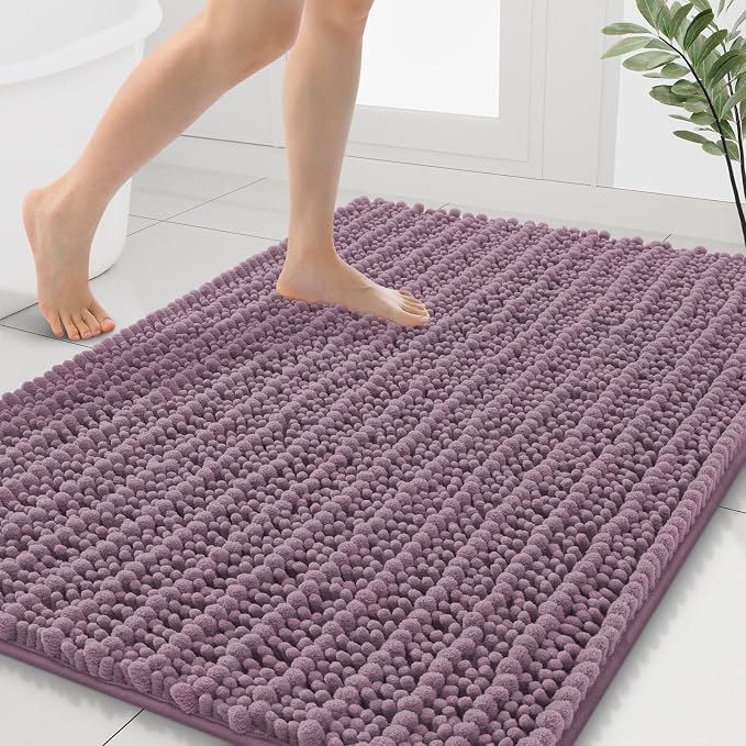 Smiry Bathroom Rugs Mat 40x32, Extra Soft Absorbent Chenille Bath Rugs, Non Slip Rubber Backing Machine Washable Quick Dry Bath Mats for Bathroom Floor, Tub, Shower, Home Decor Accessories, Deep Plum