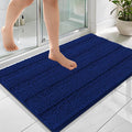 OLANLY Thick Bathroom Rugs 36x24, Extra Soft Absorbent Chenille Striped Bath Rugs, Rubber Backing, Machine Wash Dry, Bath Mats for Bathroom Floor, Tub and Shower, Home Decor Accessories, Navy