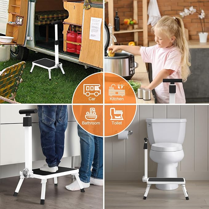 Step Stools for Adults, Foldable Step Stool with Handle for Elderly Seniors Stepping Stool with Non-Slip Step Platform Metal Stool in Kitchen, Bedroom,Bathroom,330 Lbs Capacity(Patent Protection)