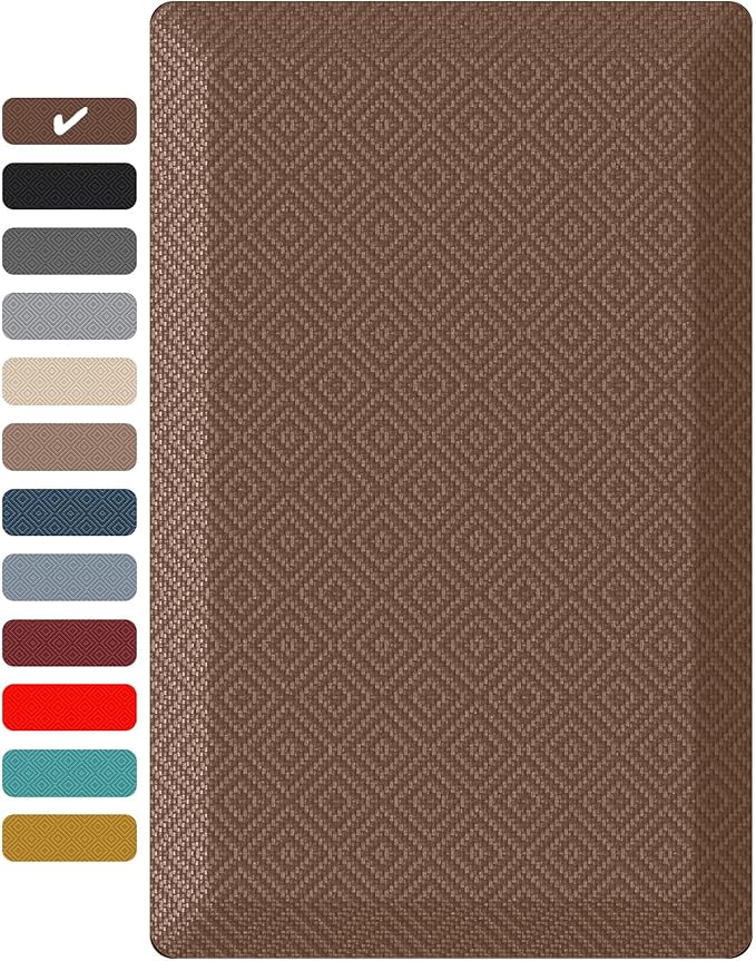 Ophanie Kitchen Mats for Floor, 3/4 inch Thick, 17x28 Anti Fatigue Cushioned Mat, Kitchen Rugs, Waterproof, Comfort Ergonomic Standing Mat for Office, Home, Sink, Brown Non-Slip Ridged Bottom
