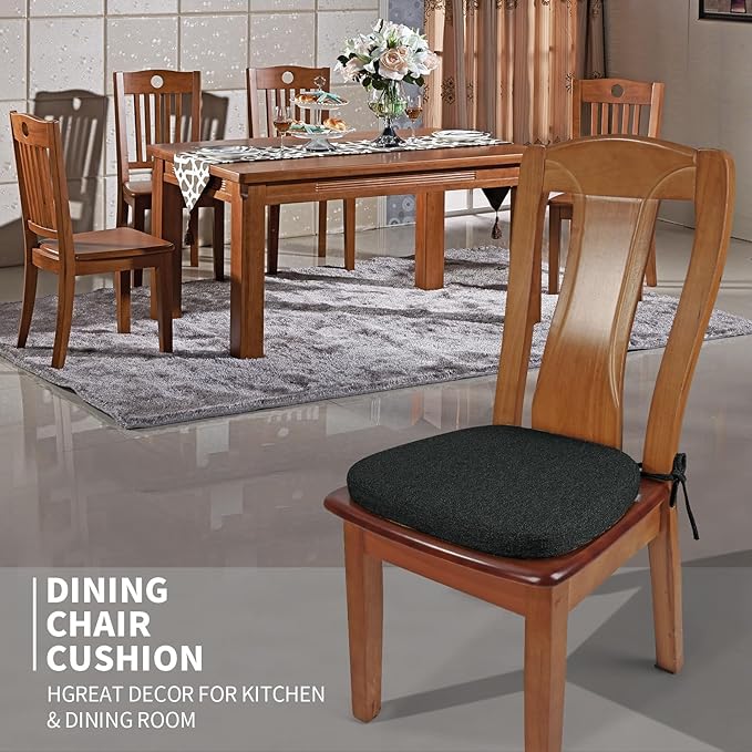 SINOSSO 1 Pack Memory Foam Chair Cushions for Dining Chair, Friendly Woven Fabric 16" U-Shape Comfortable Kitchen Chair Pad, Removable Slip Resistant Seat Cushion (1 Piece, Black)