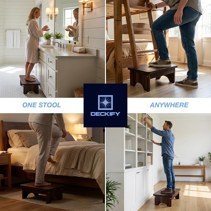 Wooden Step Stool for Adults, Small Acacia Wood Stepping Stool, Non-Slip 1-Step Bedside Stool for Bed & Bathroom, 600 lbs, Portable — 6.5 Inch