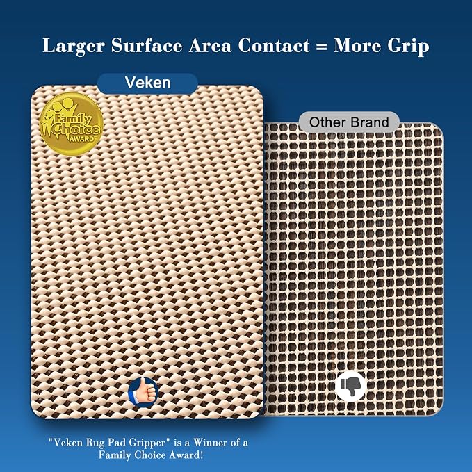 Veken 8x10 Ft Rug Pad Gripper for Hardwood Floors, Non Slip Khaki Rug Pads for Area Rugs, Thick Rug Grippers for Tile Floors, Under Carpet Anti Skid Mat, Keep Your Rugs Safe and in Place