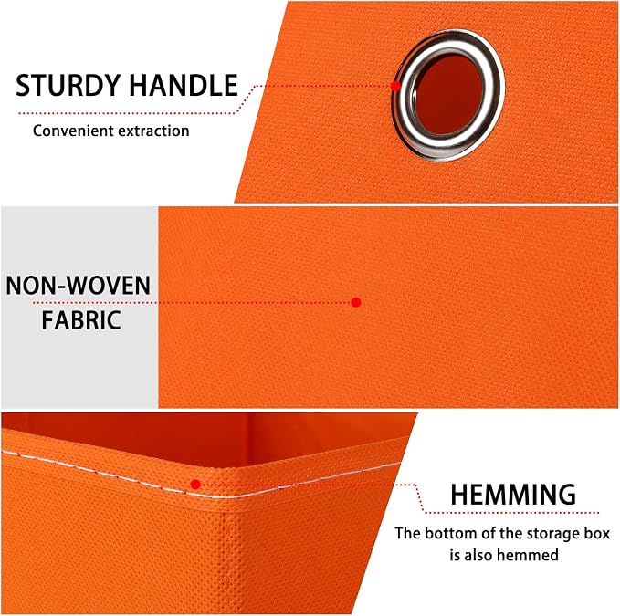 Foldable Storage Cubes Bins ,11 Inch Cloth Storage Cube Fabric Storage Box Cubes Organizer Baskets with Handles for Home Organizer Set of 6 (Orange)