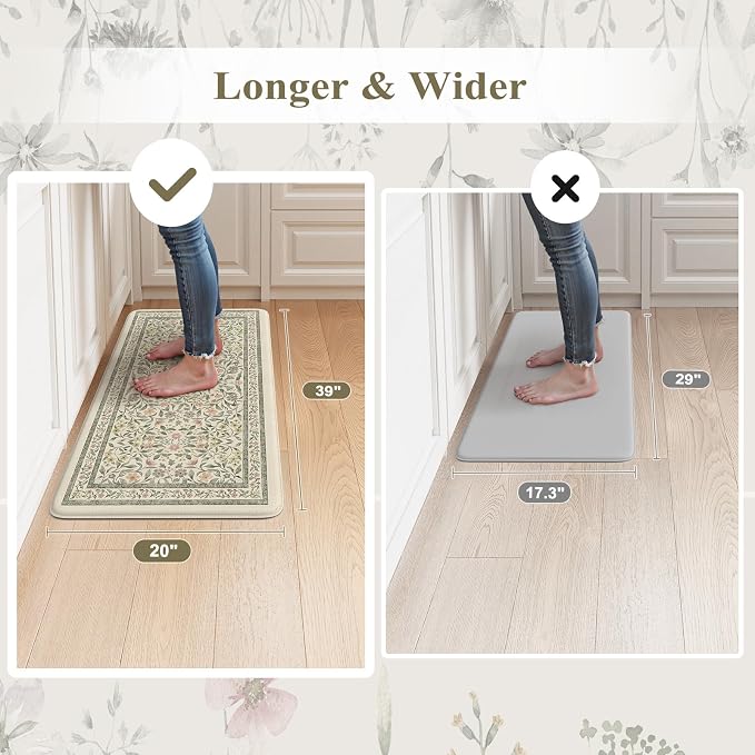 KIMODE Anti Fatigue Kitchen Mats for Floor, Boho Farmhouse Kitchen Rugs 20"x39", Non Slip Kitchen Mats for Floor, Padded Kitchen Floor Mats, Beige Rugs for Kitchen Floor Sink Laundry Office