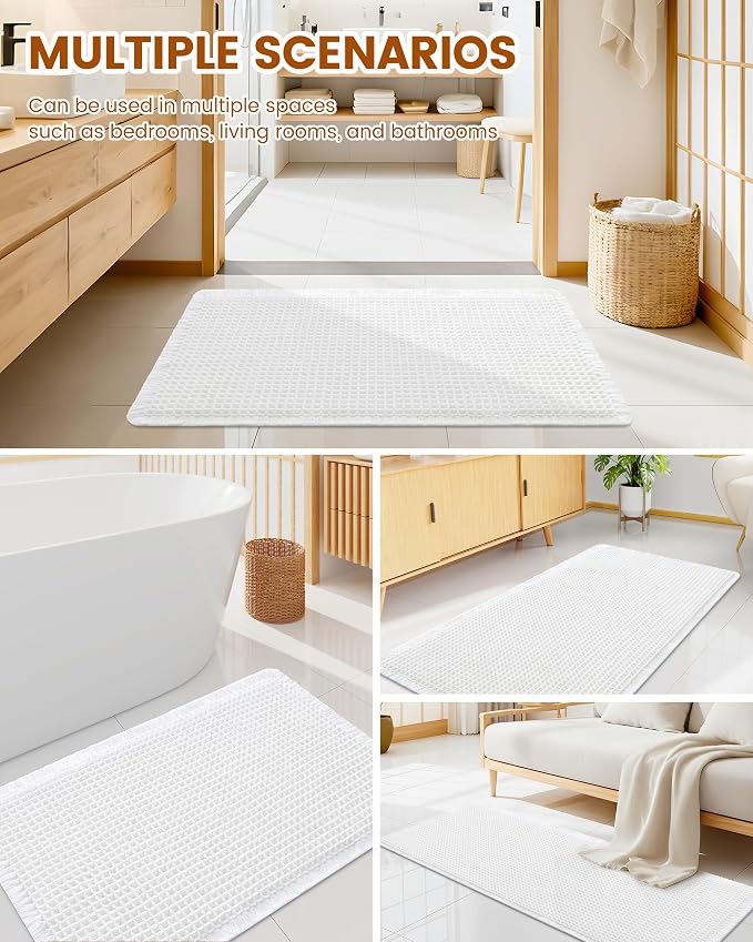 Smiry Waffle Bath Mat 24x16, Extra Soft Absorbent Bathroom Rugs, Non Slip Machine Washable Quick Dry Bath Rugs for Bathroom Floor, Tub, Shower, Home Decor Accessories, White