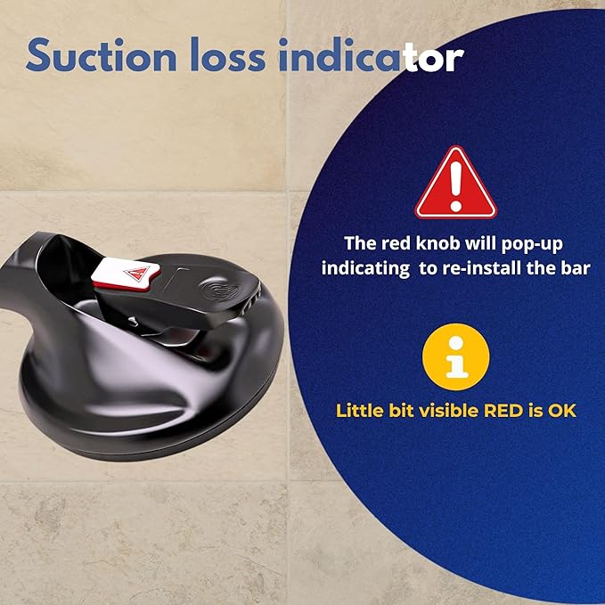 Heavy Duty Grab Bar with Large Suction Cups for Shower and Bathtub, Easy Tools-Free Installation & Removal, Safety with Compression Loss Warning, Useable on Diffrent Surfaces (Black, 19 Inches)