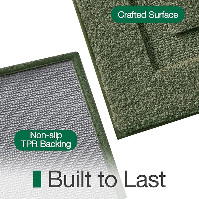 LUMI Ultra Soft Bathroom Rugs Non Slip with Rubber Backing, Absorbent Washable Bath Mat Quick Dry, Upgraded Premium Microfiber Plush Carpet for Bathtub and Shower Floor, Green, 16x24