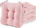 BETU Pink Chair Cushions for Dining Chairs Set of 4,3.5" Thick Kitchen Table Chair Pads with Ties,Non Slip Backing and Covers, Seat Cushion for Dining Room,Bar,Patio Chairs,15.5"X15.5"X3.5",Pink